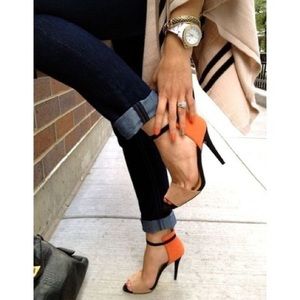 Zara orange tan color block heels 37